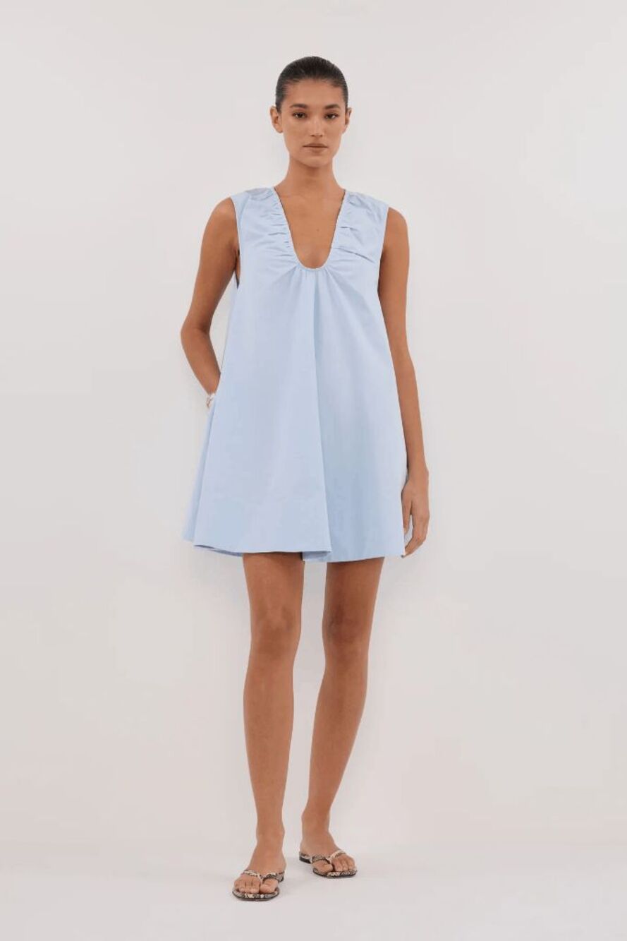 DISSH Gabby Cornflower Blue Oversized Cotton Mini Dress Women's Size 4